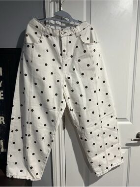 Polka Dot Wide-Leg Jeans in White